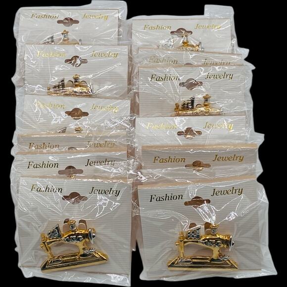 Wholesale Bulk Lot 12 Gold Silver Tone Stylized Sewing Machine Brooches Pins - Picture 4 of 10